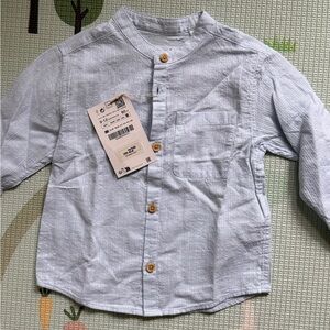 NWT ZARA Baby Light Blue Linen Button-Up Shirt 9-12M